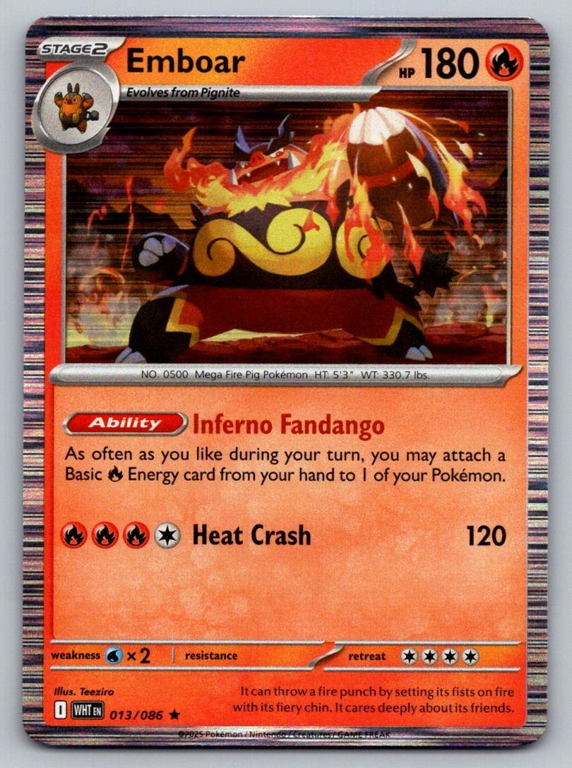 Pokémon TCG White Flare Emboar 013/086 Rare Holo Nm