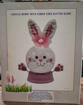 NIB Cracker Barrel Bunny Set Fabric Ears Glitter Globe Easter Holiday HTF B37