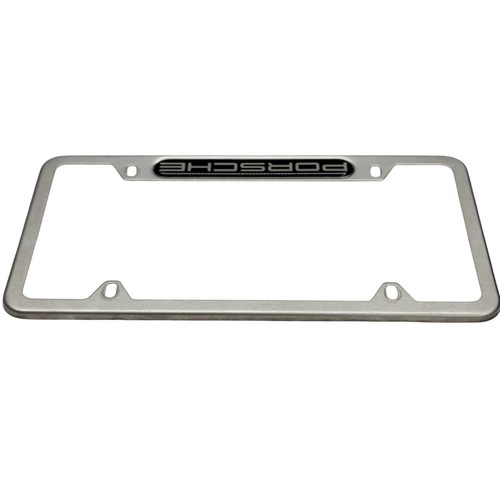 Porsche License Plate Frame Brushed Stainless Steel Silver Metal 4 Hole  - Imagen 13 de 14