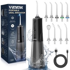 Cordless Water Flosser Dental Irrigator 9 Tips 300ML Rechargeable Black