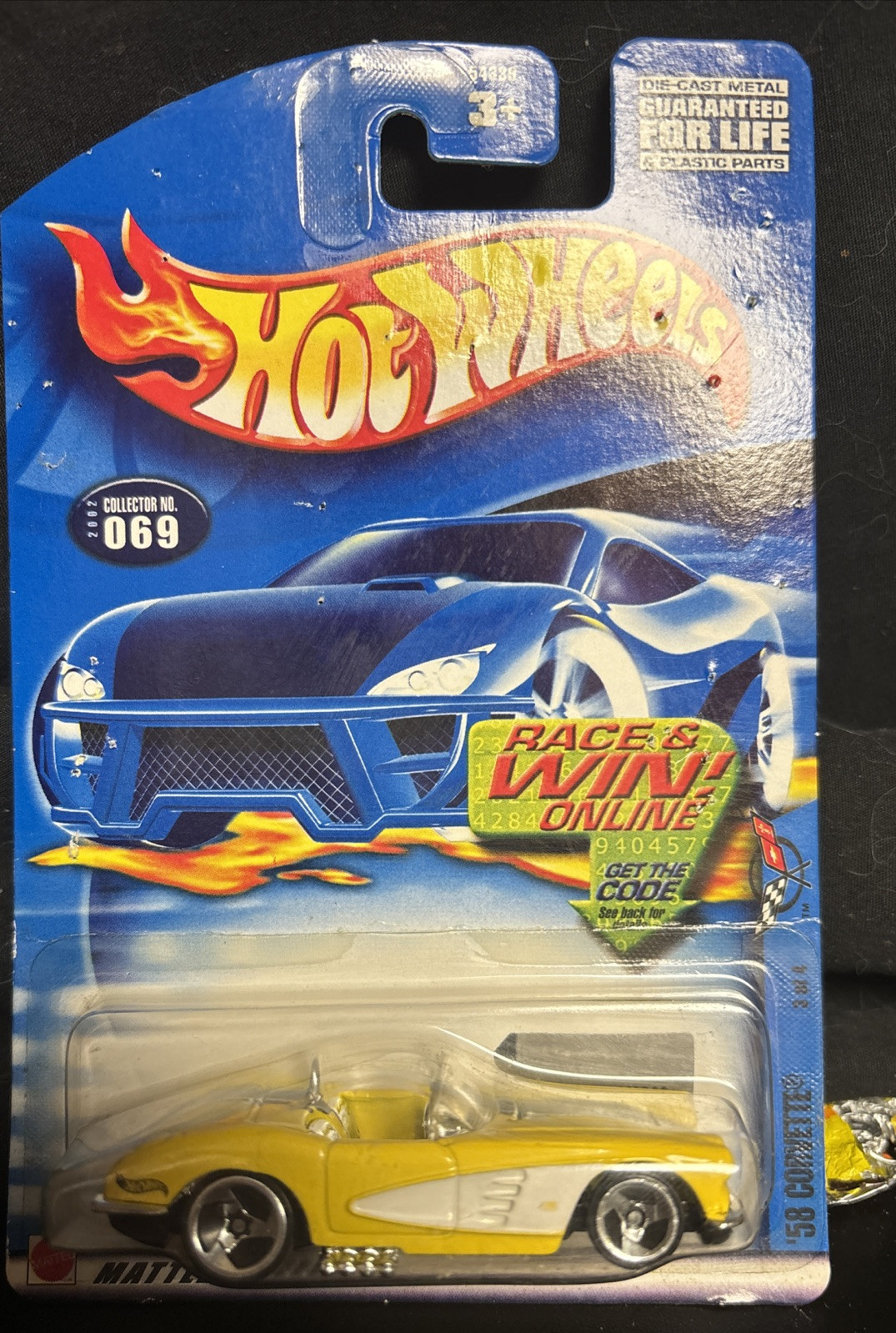 2002 Hot Wheels #69 Corvette Series 3/4 '58 CORVETTE Yellow w/Chrome 3 Spokes