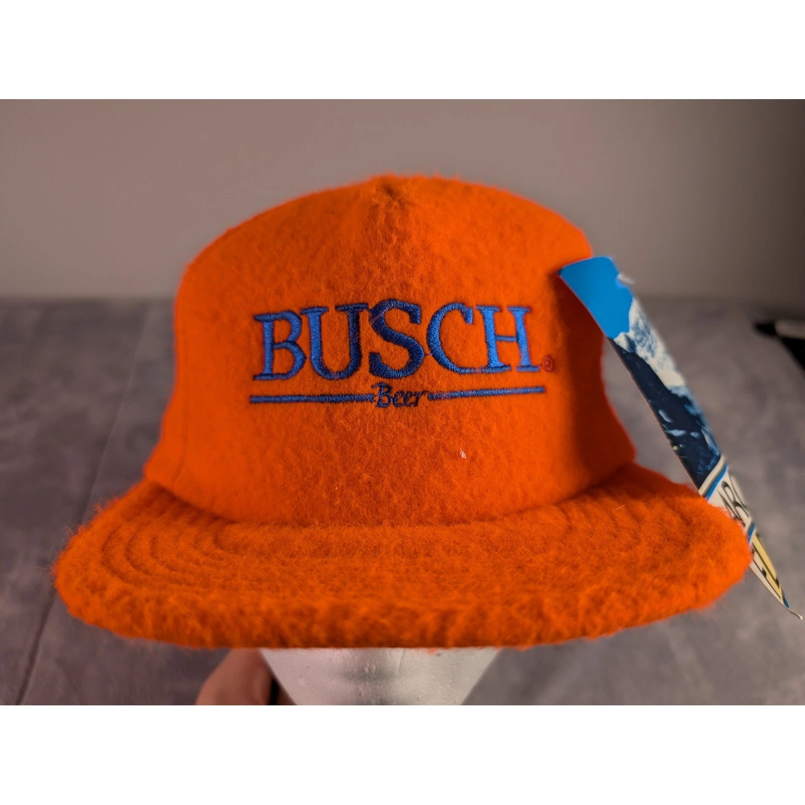 Vintage Busch Beer Arctic Fleece Snapback Hat Blaze Orange Made in USA NWT