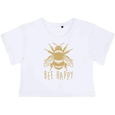 'Bee Happy Bumblebee' Women's Cotton Crop Tops (CO054843)