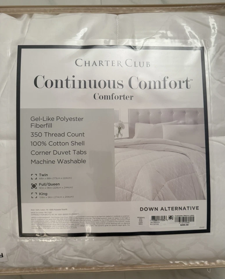 Charter Club Continuous Comfort™350 Thread Count Down Alternative Comforter Q. - Image 3 of 4