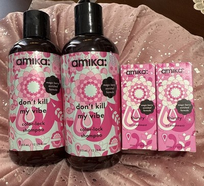 (2) amika Don't Kill My Vibe Color Lock Shampoo 12 OZ New + 2 Thirsty Oil  30ML