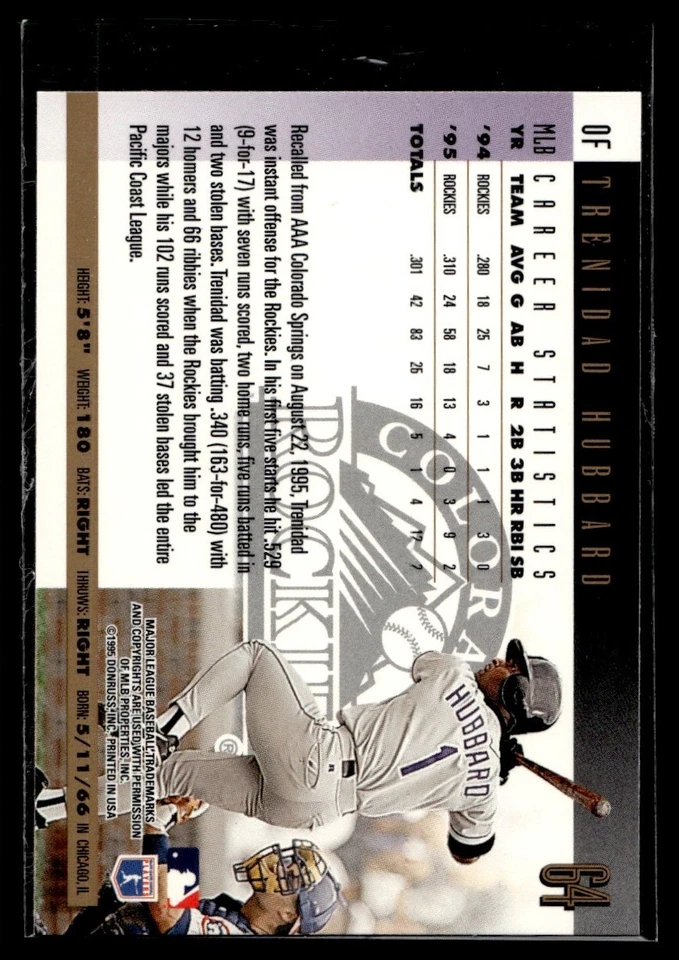 1996 Donruss Press Proofs Trenidad Hubbard #64 - Image 2 of 2
