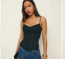 NEW Reformation Corset Rosetta Top Bustier Black Size 0 NWT