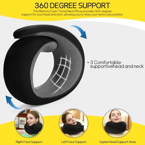Memory Foam Travel Neck Pillow for Airplanes - Soft & Supportive Black Design Memory Foam Travel Neck Pillow for Airplanes - Soft & Supportive Black Design