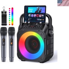 Karaoke Machine, Portable Bluetooth Speaker with 2 Wireless Microphones for A...