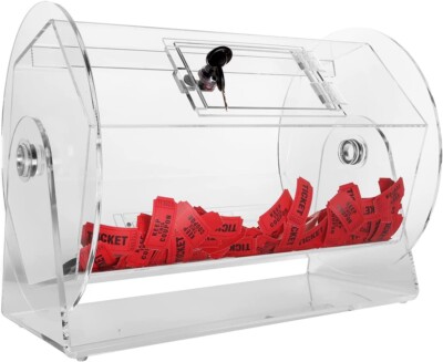Professional Acrylic Raffle Ticket Spinning Drum Holds 10,000
