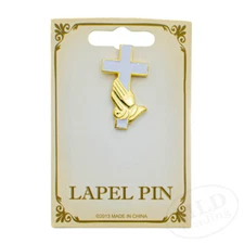 Gold Praying Hands & White Cross Lapel Pin - Elegant Faith-Inspired Accessory