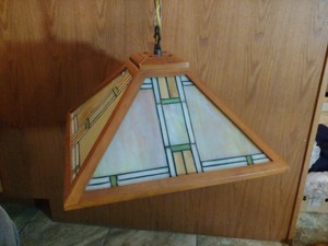 Vtg Danish Art Deco Style Hanging Stained Glass Lamp Ceiling