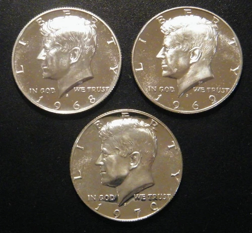 1968 S 1969 S 1970 S Kennedy Gem Proof Half Dollar Run 3 Coin Set 40% Silver US
