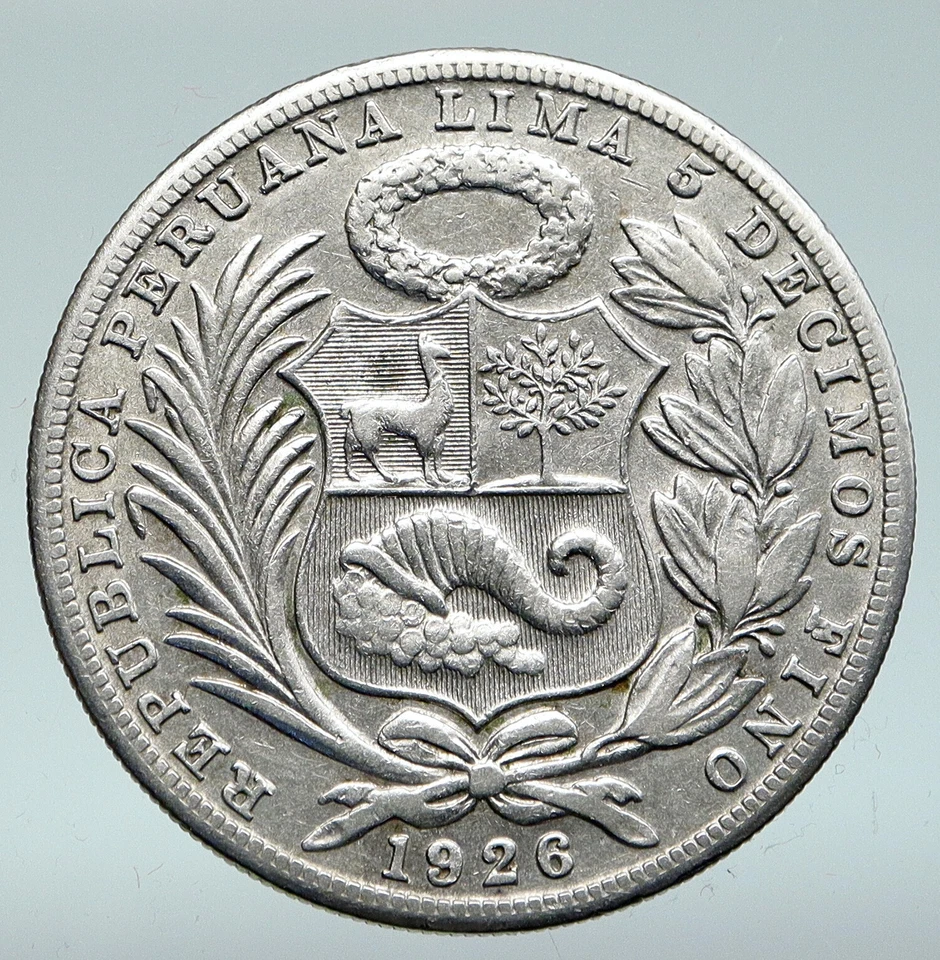 Moneda peruana de plata original GRANDE antigua de 1 SOL de PERÚ 1926 i91469 Foto 2 de 3