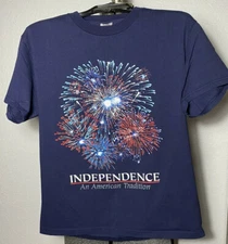 Independence An American Tradition Fireworks Dark Blue T-Shirt Size Adult Medium