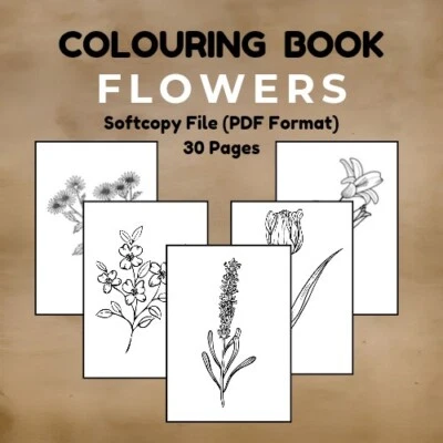 COLOURING BOOK | FLOWERS | 30 PAGES | SOFTCOPY FILE (PDF FORMAT) | FUN ACTIVITY - Image 1 of 3