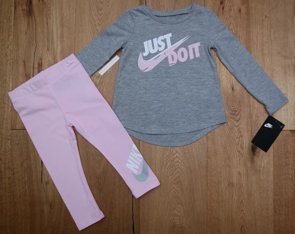 Nike Toddler Girl Long Sleeve T-Shirt & Leggings Set ~ Gray, Pink