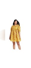 Kika Vargas x Target Sz 2X Womens Mum Floral Puff Sleeve Dress Gold Plus Size