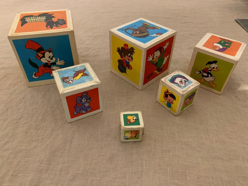 VINTAGE WALT DISNEY Balsa Stacking Nesting Boxes (w/ Characters) Made in Germany