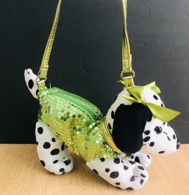 Vtg 11" Dalmation Dog Carry Bag Tote Purse Plush Stuffed Animal Toy