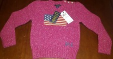 Polo Ralph Lauren Knit Crew Neck USA Youth Sweater Size 4 - Small Pink Brand New