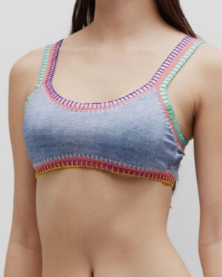 $88 Platinum Inspired By Solange Ferrarini Women Blue Bikini Top Swimwear Size D