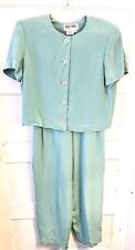 Vintage Maggie London Petites Size 8 100 Silk Green 2pc Pants Outfit