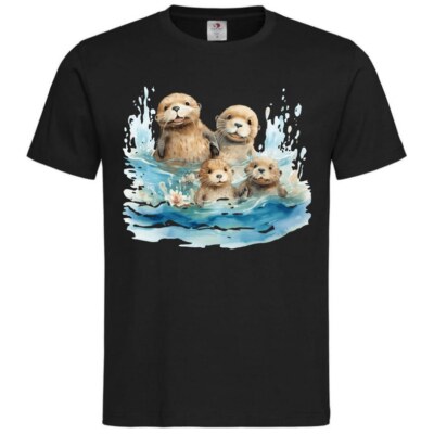 T-Shirt Otter Fischotter Otterfamilie Otter Baby Ozean Mittelmeer Urlaub 404243s