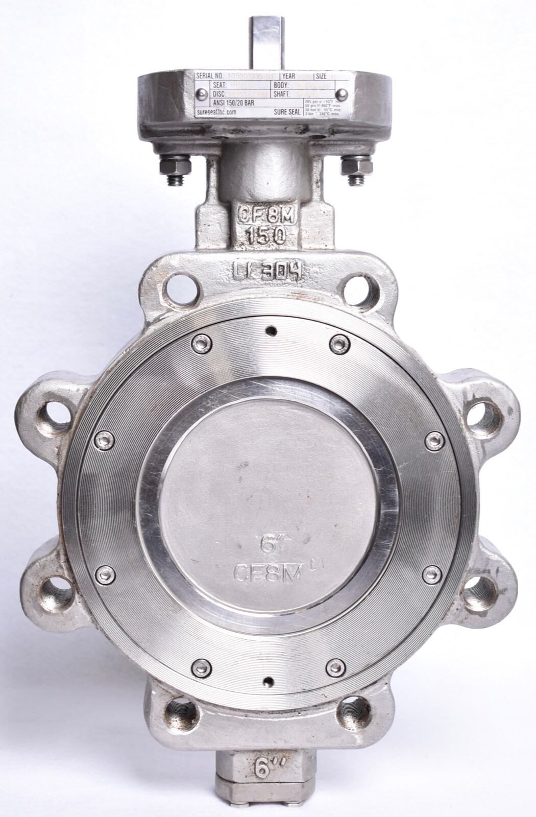 Sure Seal 6" High Performance Stainless Steel Butterfly Valve A351 CF8M