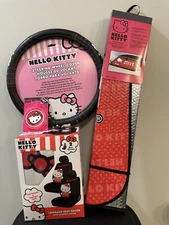 Hello Kitty Car Acessories Interior. Seat+Steering Cover, Coaster & Shade 