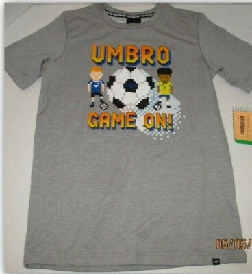 Umbro Boys S M XL Game On Graphic Soccer T-Shirts Grey Lined New