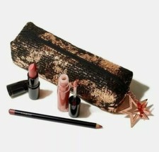 MAC 4 Pc. Starlit Lip Bag Neutral Shades- Lip Pencil, Lipstick, Lip Gloss  Bag