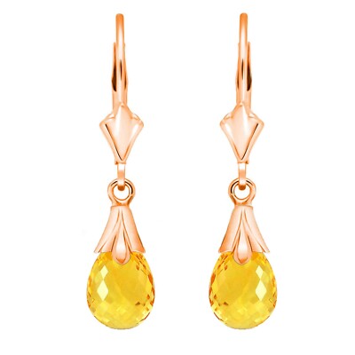 14K. MASSIVER GOLD OHRRING MIT HEBELVERSCHLUSS UND CITRINEN (Roségold)