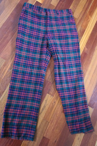 mens vintage wool pants 36x30 red plaid 