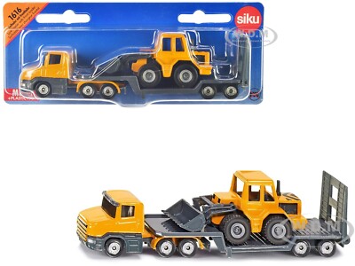 TRUCK W/LOW LOADER TRAILER & FRONT LOADER YELLOW DIECAST MODEL BY SIKU 1616