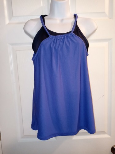 Champion Damen Workout Top mit angenähtem Sport BH L - Farbe Blau/BLK