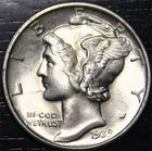1939 D Mercury Dime 10c US Coin 90% Silver Denver Mint BU FSB