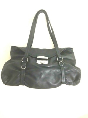 PRADA gorgeous authentic genuine leather handbag color black metal buckle 