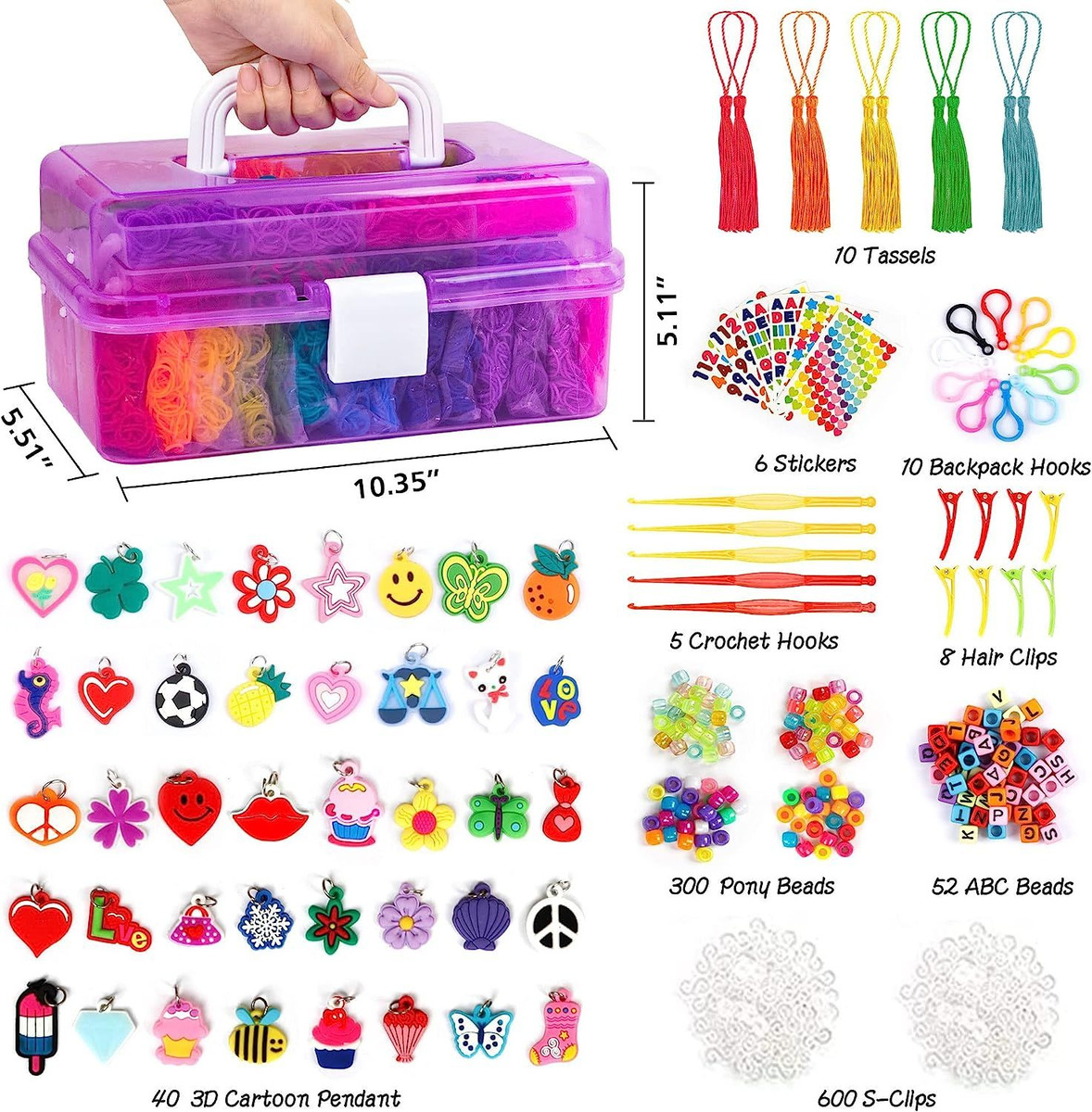 Inscraft 17500+ Rubber Loom Bands with 3 Layer Container, 28 Colors, Purple