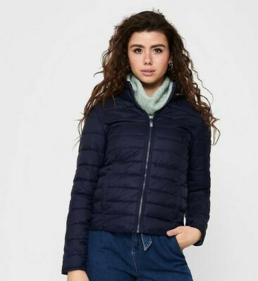 ONLY Short Zip-Up Padded Jacket Size XS 6/8 Navy High Neck RRP £46 New Tags