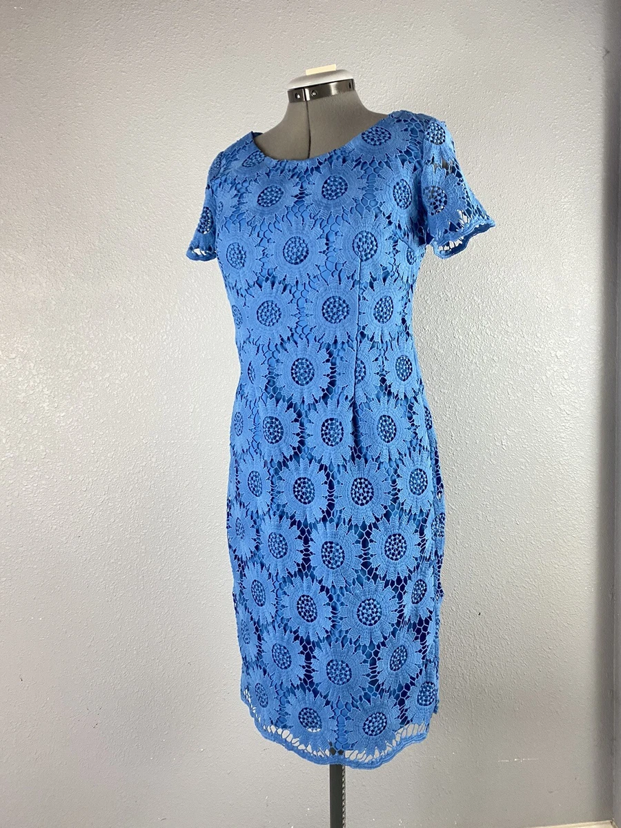 Talbots Women's Blue Floral Lace Short Sleeve Sheath Dress Size 2