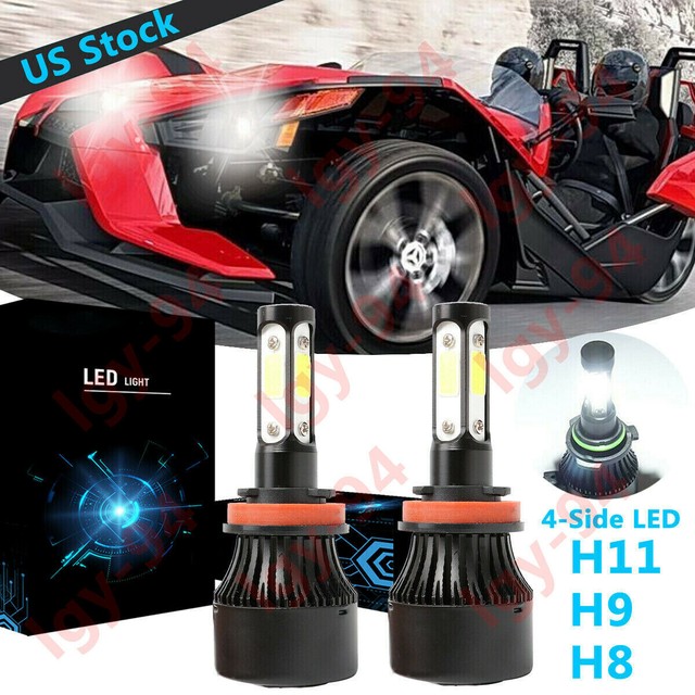 4Side H11 LED Headlight Bulb Center Light 6000K For Polaris Slingshot S