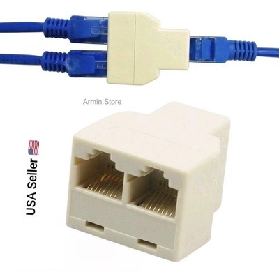 1 To 2 Ways LAN Ethernet Cord Network Cable RJ45 Female Splitter Adapter New 1PC