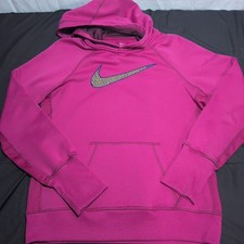 Nike Therma-FIT Hoodie Pullover Pink Logo Women s Medium Yellow/Blue Logo