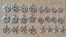 Lot of 24 SILVERTONE PENTAGRAM STAR Charms Pendants for Jewelry Making