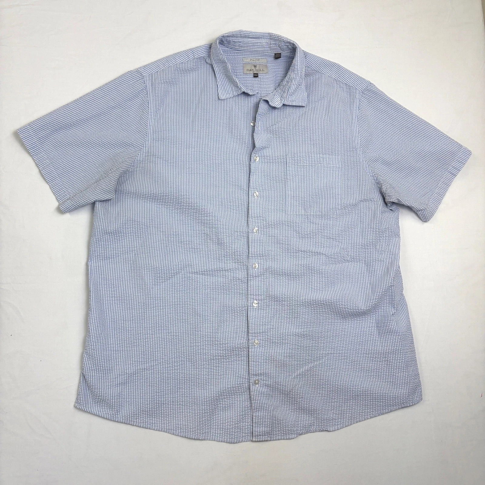Oak Hill Mens 2XLT Seersucker Shirt Blue White Stripe Cool & Dry Short Sleeve