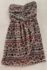 Mango Bandeau Dress Womens XS Multicolor Floral Sweetheart Neckline Smocked