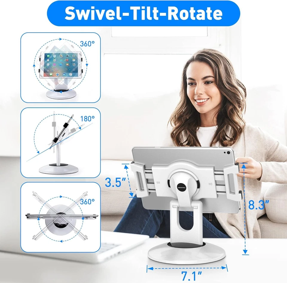 AboveTEK Retail Kiosk iPad Stand, 360° Rotating Commercial POS Tablet White - Image 4 of 4