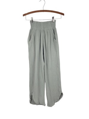 Marine Layer Cali Double Cloth Pants Sage Green Crinkle Cotton Womens XS 