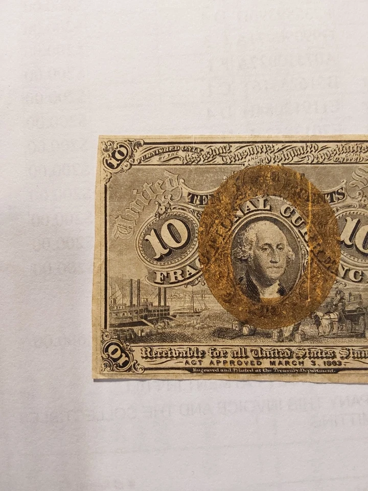 Civil War Era US Fractional Currency 10c Note Washington Bronze Seal 4th Issue - Image 2 of 4